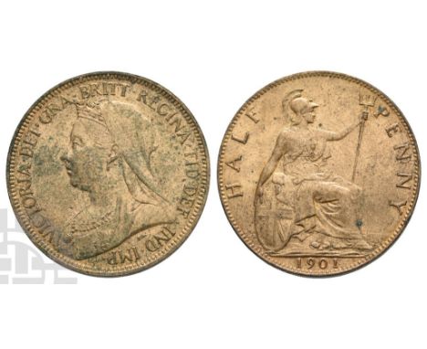 Great Britain. Hanover, Victoria AE Halfpenny.. 1837-1901. London mint. Dated 1901. 'Old Head' type. VICTORIA • DEI • GRA • B