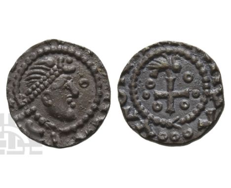 Anglo-Saxon. Primary Phase, Series BX/B VI Mule AR Sceattas.. Circa 685-710. East Anglia. Diademed bust with protruding chin 