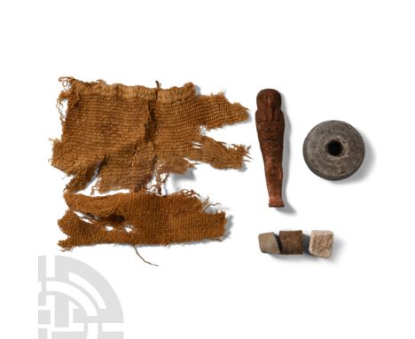 Late-Coptic Period, 664 B.C.-6th century A.D. Including textile fragment, spindle whorl, shabti and other items.  41 grams to
