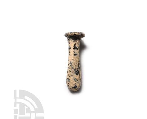 3rd-4th century A.D. With bulbous body and rolled rim to the mouth. Cf. Whitehouse, D., Roman Glass in the Corning Museum of 