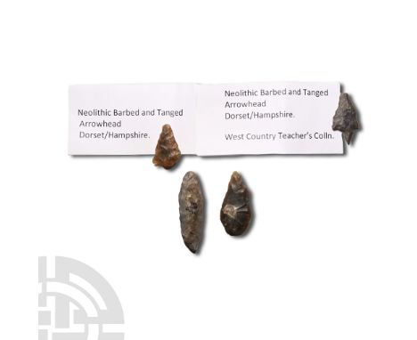 Neolithic Period, 4th-3rd millennium B.P. Mainly barbed and tanged types, with find spots.  4.23 grams total, 17-33 mm (5/8 -