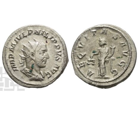 Philip I AR Antoninianus.. AD 244-249. Rome mint; struck AD 244-247. IMP M IVL PHILIPPVS AVG, radiate, draped and cuirassed b