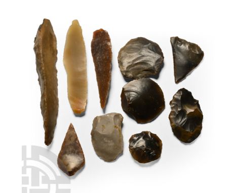 Circa 4th-2nd millennium B.P. Including long-blade scrapers, leaf-shaped and discoid blades; with collector's card 'French Ne