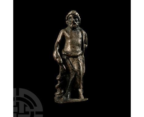 1st-2nd century A.D. Standing wearing a loosely draped himation, with caduceus resting on the right hip; mounted on a custom-