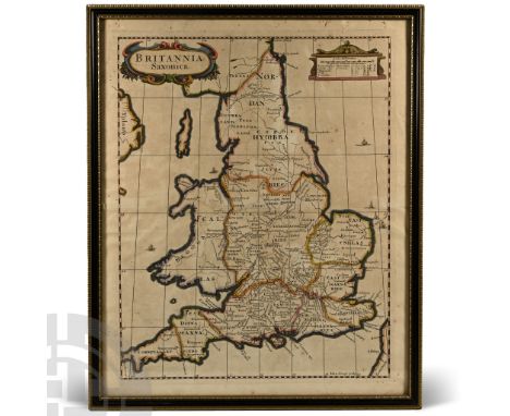 17th century A.D. Hand-coloured in outline, framed and glazed with identification label to verso, published in 1695; with Old
