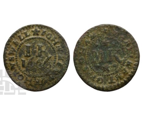 England. Cambridgeshire, Soham. Mary and John Kent AE Farthing.. Dated 1666. ★ IOHN • KENT • OF • HORNSWELL around, I • K ove