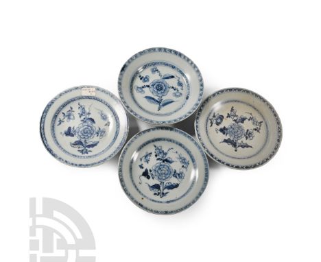 Early 19th century A.D. Each a shallow dish with flowers to the centre with two decorative borders surrounding.  1 kg total, 