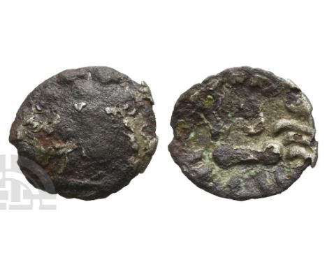 Celtic Britannia. The Dobunni, Eisu Fourrée Unit.. AD 15-30. Celiticized head to right / Celticized horse with triple-tail to