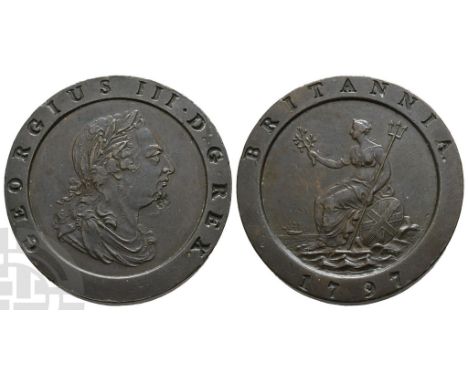 Great Britain. Hanover, George III CU Twopence.. 1760-1820. Soho (Birmingham) mint. Dated 1797. 'Cartwheel' type. Design by C