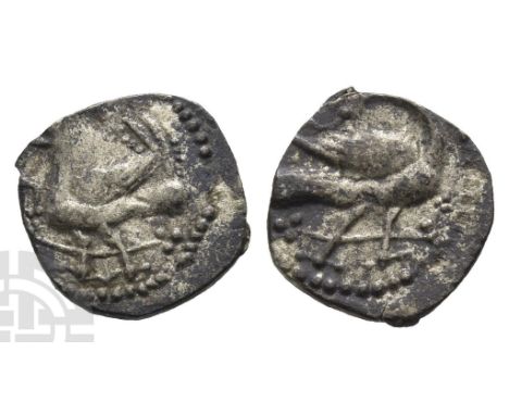 Anglo-Saxon. Secondary Sceattas AR Sceatt.. Circa 710-760. Variety 51-10. 'Hen' Type. Hen (or cockerel) standing to left, wit