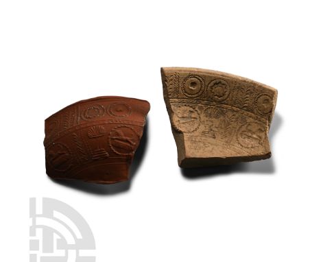 3rd-4th century A.D. Fragment of a potter's mould for the production of decorative tableware, with upper band of rosettes, fr
