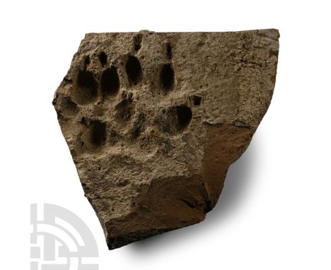 1st-4th century A.D. Brick fragment with impressed double paw-print from a dog walking on the tile while still wet.  1.28 kg,