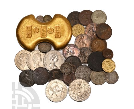 Group of Thirty [30] English Milled and Other Coins and Tokens.. 16th-20th century AD. Group comprising Elizabeth I sixpence;