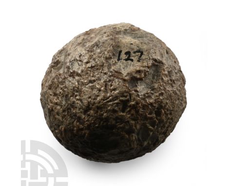 Neolithic Period, 6th-4th millennium B.P. Roughly spherical with inked '127' legend.  285 grams, 64 mm (2 1/2 in.). [No Reser