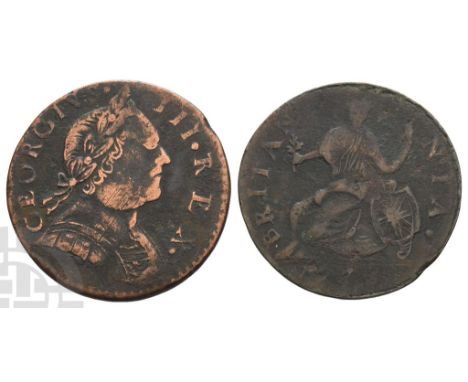 Great Britain. Hanover, George III CU Halfpenny.. 1760-1820. Uncertain date. Contemporary counterfeit BRITANNIA issue of Geor