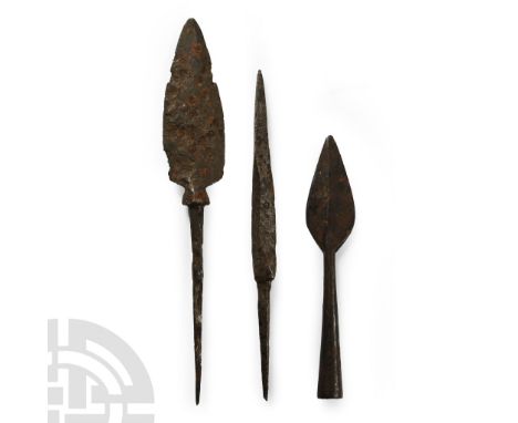 12th-16th century A.D. Including a square-section bodkin type with spiked tang.  40.9 grams total, 8.6-12.6 mm (3 3/8 - 5 in.