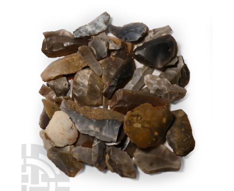 Neolithic Period, circa 4000-2300 B.P. Comprising mainly scrapers and blades.  196 grams total, 15-60 mm (1/2 - 2 3/8 in.). [