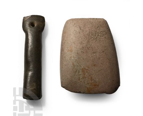 Neolithic Period, 3rd-2nd millennium B.P. Comprising an axehead with chamfered edge and square butt, and a polished column wi