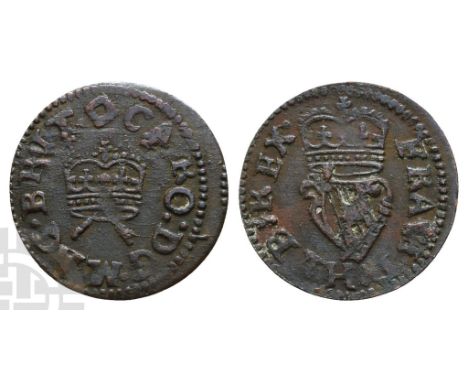 Great Britain. Stuart, Charles I AE Farthing.. 1625-1649. London mint; i.m: mascle. (Mascle) CARO : D G • MAG • BRIT, crown o