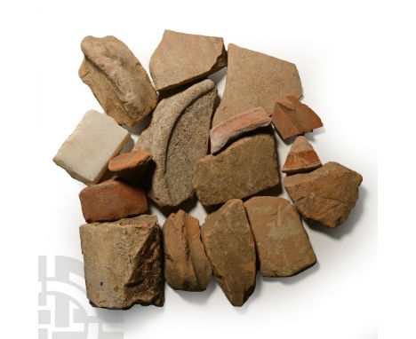 4th century B.C.-4th century A.D. Including shards of bowl and other vessels, marble block and other items.  868 grams total,
