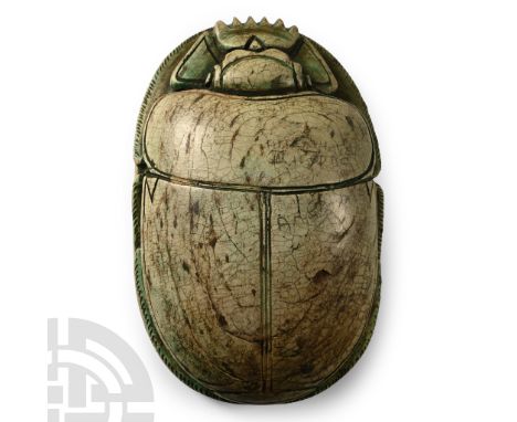 19th-20th century A.D. Anatomical detailing to the carapace, head and legs, underside with twelve lines of hieroglyphic text,