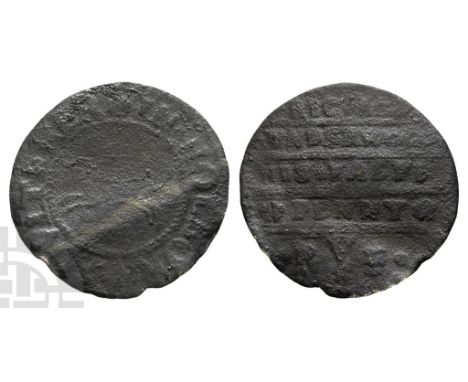 England. Holborn AE Halfpenny Token.. 1649-1672. London (Holborn) mint. Richard Underwood, issuer. ✿ IN HOLBORN • POVLTERER, 