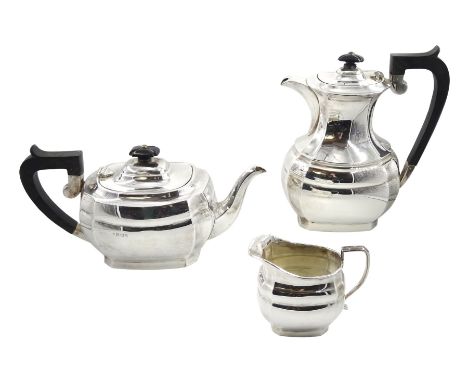Silver three piece tea service by J B Chatterley &amp; Sons Ltd, Birmingham 1964, approx 44oz