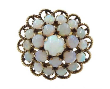 9ct gold opal cluster, stepped design ring