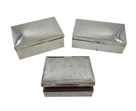 Three hallmarked silver table cigarette/cigar boxes, all hallmarked