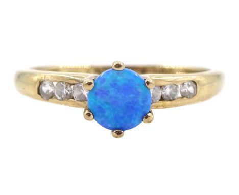 9ct gold opal ring, with cubic zirconia set shoulders, stamped 375