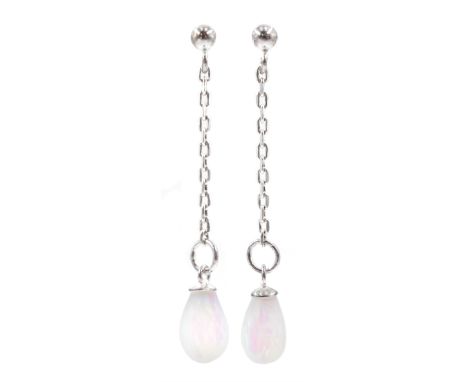 Pair of silver opal pendant stud earrings, stamped 925