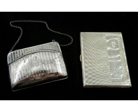 Silver purse by Horton &amp; Allday, Birmingham 1918 and a silver cigarette case by Kenart Ltd, Birmingham 1945, both with en