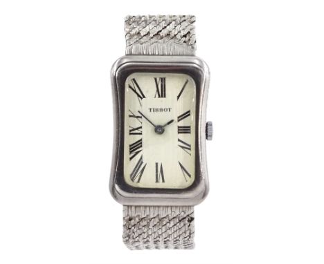 Tissot silver manual wind rectangular bracelet wristwatch, cal. 2403, Birmingham import marks 1975