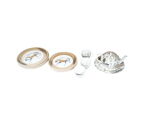 A Foley ‘fish’ part teaset by John Armstrong together with eleven plates designed for Clarice Cliff. Condition - varies