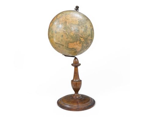 A 19th century Abel Klinger Bavarian revolving globe, 33 cm high. Condition - fair