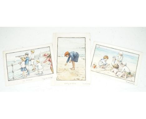 Cicely Mary Barker (1895-1973), set of three original watercolours for postcard designs, comprising: Looking for shells, The 