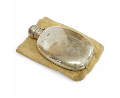 A late Victorian silver oval hip flask, maker ?G, Birmingham, 1884, 12.8cm, 3.6oz, retailed by Mappin Brothers. Condition - f