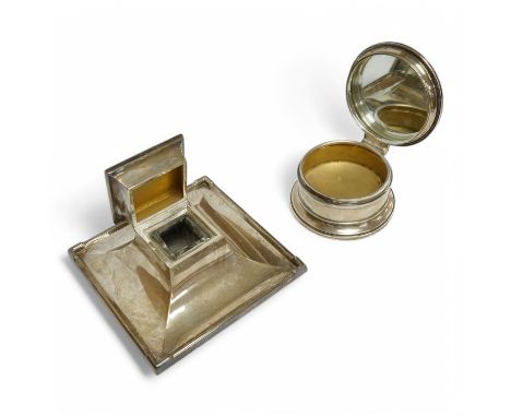A George V part engine turned silver circular powder box, by A &amp; J Zimmerman, Birmingham, 1933, diameter 98mm, together w