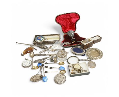 A collection of assorted small silver including a Tiffany &amp; Co sterling dish, 87mm, a pair of mid 18th century sugar nips