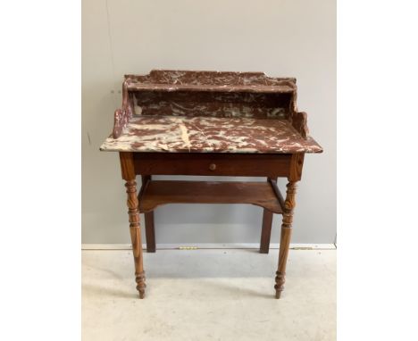 A 19th century French pitch pine marble topped washstand, width 79cm, depth 44cm, height 99cm. Condition - good Is this the o