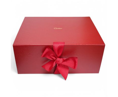 A large red Cartier empty box, possibly for a handbag, 41.5cm wide, 34cm deep, 18cm high. Condition - good