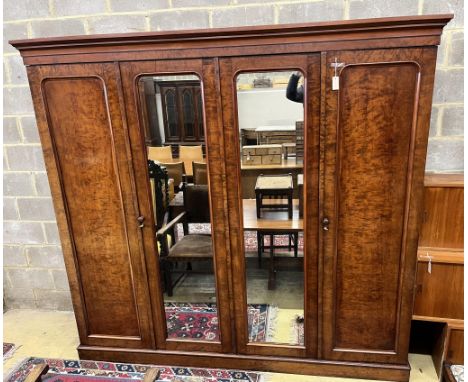 Lamb of Manchester, a Victorian mahogany mirrored compactum wardrobe, width 250cm, depth 58cm, height 231cm. Condition - fair