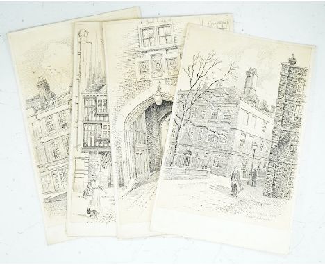 Frederick Adcock (1875-1944), set of six pen and ink sketches, 'Old corners of the City of London' to include: St. John's Str