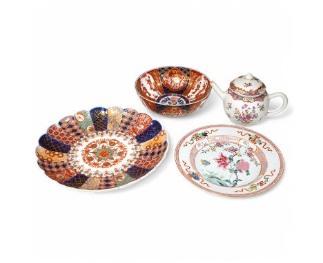 A Chinese export famille rose plate, Yongzheng period, an 18th century Chinese famille rose teapot and, together with two Jap