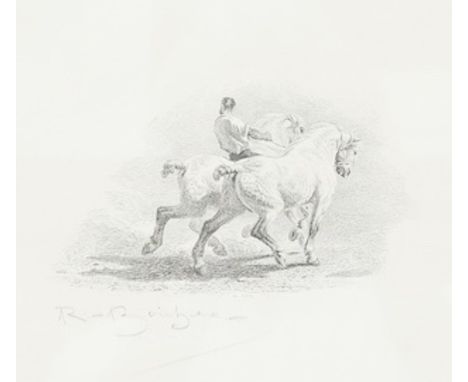 After Rosa Bonheur (French, 1822-1899), dry point etching, Two heavy horses, signed in pencil, 29 x 32cm, housed in gilt and 