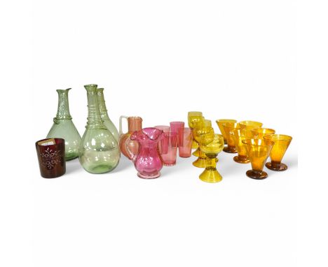 A collection of assorted coloured glassware, 19th century and later. Tallest 24cm. Condition - fair