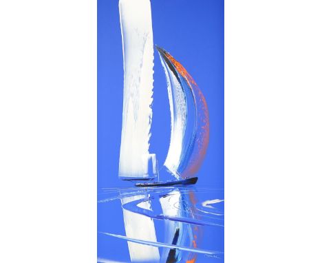 Duncan MacGregor (b.1961), original mixed media, ‘Sailing Blues’, signed, details verso, 90 x 44cm. Condition - good The artw