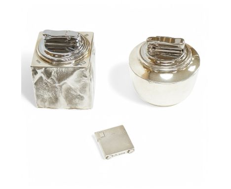 A George V engine turned miniature lighter by Stephanus Paul Ora, Birmingham, 1933, 31mm, together with two modern silver mou