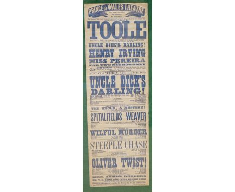 A vintage Prince of Wales, Birmingham Theatre bill poster, framed, 75cm high. Condition - fair