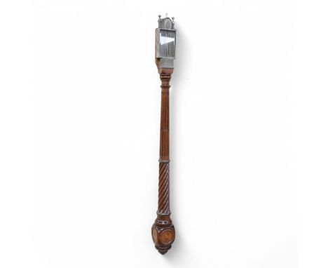 A mahogany barometer with silvered dial, 90cm high. Condition - fair, untested Mercury tube has been disturbed, possibly dama